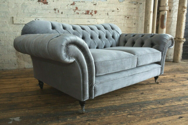 Chesterfield Original dīvāns auduma dīvāns stoff pelēks 200 cm dīvāns