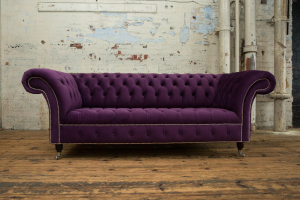 Chesterfield Original Dīvāns Dīvāns Tekstils Dīvāni Audums Lila 225cm Dīvāni