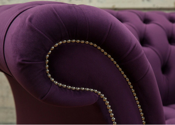 Chesterfield Original Dīvāns Dīvāns Tekstils Dīvāni Audums Lila 225cm Dīvāni