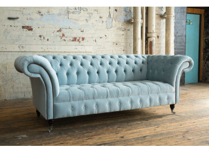 Chesterfield 3 vietu mīkstā paklāja dīvāns ādas dīvāns tekstila modernais stils zils