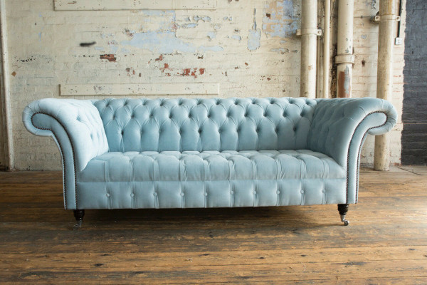 Chesterfield 3 vietu mīkstā paklāja dīvāns ādas dīvāns tekstila modernais stils zils