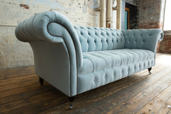 Chesterfield 3 vietu mīkstā paklāja dīvāns ādas dīvāns tekstila modernais stils zils