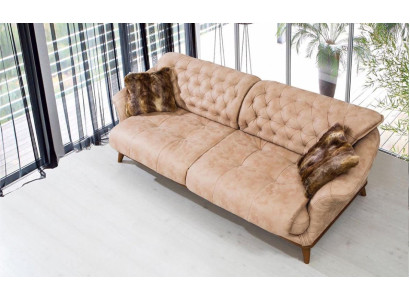 Brūna mīkstā sofa dzīvojamajā istabā, mīkstie mēbeļu gabali, trīsvietīgs 221 cm.