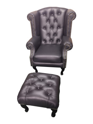 Luksusa auskari un pufi Chesterfield krēsls ādas melns moderns