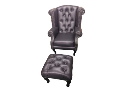 Luksusa auskari un pufi Chesterfield krēsls ādas melns moderns