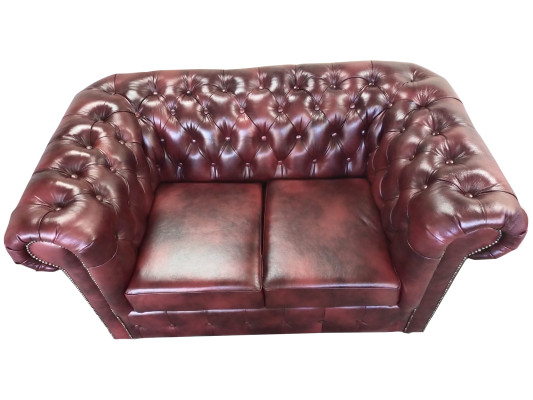 Dīvāns Chesterfield 2 vietām ādas mīkstā kreslā Sofa Brūni Moderni