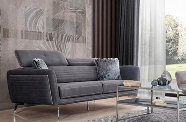 Sofas komplekts Dīvāns Polster Mēbeles Audums Dīvāns Dīvāni 3+3+1 Pelēka Grupa