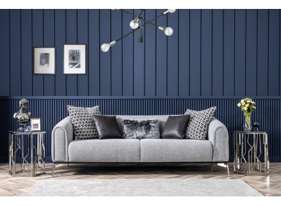 Drejēja divvietīgā sofa, 3-vietīgās sofās, sēdekļu audums pelēks, moderns, luksus mājoklis.
