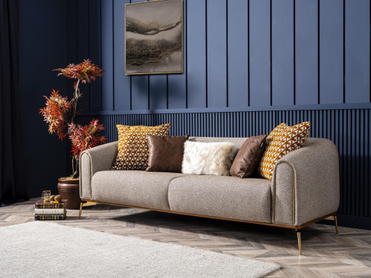 Trīsvietīgā sofa 3 sēdvietu dizains Moderns audums Pelēka dzīvojamā istaba