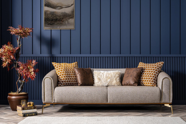 Trīsvietīgā sofa 3 sēdvietu dizains Moderns audums Pelēka dzīvojamā istaba