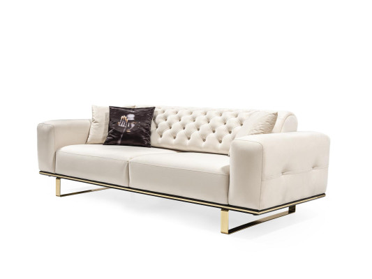 Trejosvietīgā šķīvja sofa Chesterfield 3 sēdvietu sofa balta auduma dīvāns luksusa dzīvojamā istaba