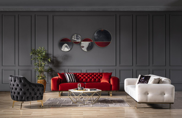 Trejosvietīgā šķīvja sofa Chesterfield 3 sēdvietu sofa balta auduma dīvāns luksusa dzīvojamā istaba