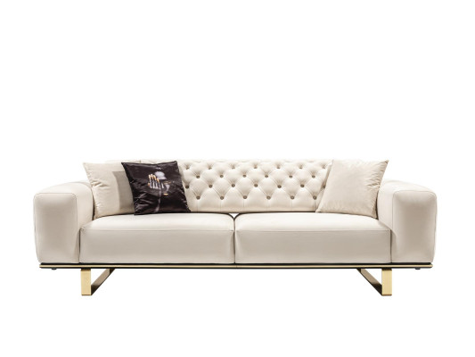 Trejosvietīgā šķīvja sofa Chesterfield 3 sēdvietu sofa balta auduma dīvāns luksusa dzīvojamā istaba