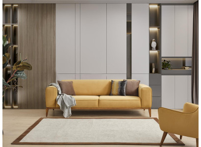 Trīsvietīgā sofa 3 sēdvietu dīvāns Dzeltens audums Dzīvojamā istaba Luksusa modernais sēdeklis