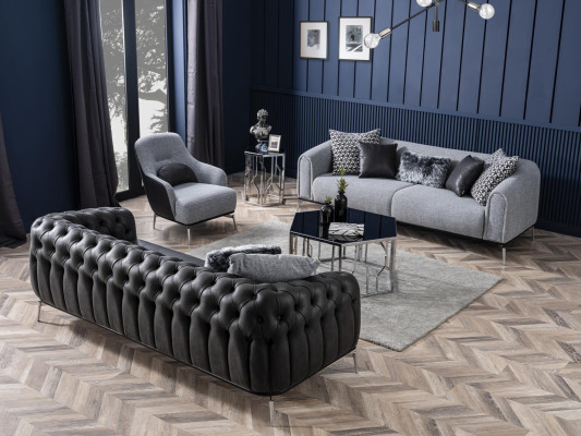 Chesterfield dīvāns 4 sēdvietu krēsli četrsekciju mākslīgā āda melna
