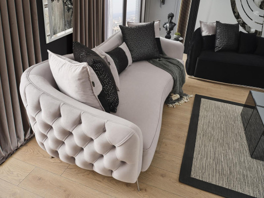 Sofasēžu komplekts Dīvāns Krēsls 431 Sēdvietas Audums Luksusa Dīvāni Balts Melns