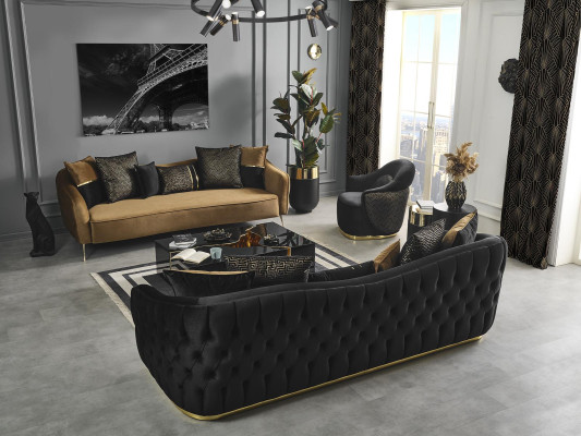 Chesterfield dīvāns un krēsls zils poliestera luksusa komplekts 3 gab.