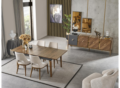 Ēdamgrupa ēdamistabai ēdamgalds komplekts luksusa krēsli ēdamstūris 5 gabalos brūns