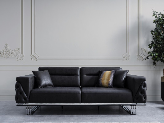 Sofagarnitur Komplette Sofa 41 Sitz Sessel Kunstleder Schwarz Set 2tlg  Sofas komplekts Sofa 41 sēdvietas krēsls mākslīgais āda melns komplekts 2 gab.