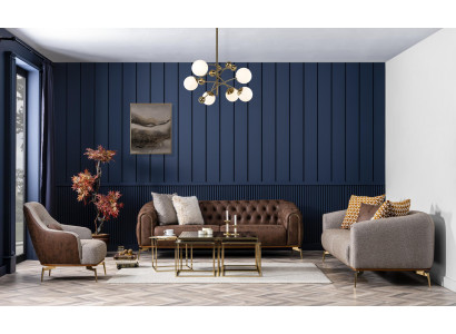 Sofas komplektkarnīts 431-vietīgs dīvāns ar auduma brūnu apdari 3 gabalos