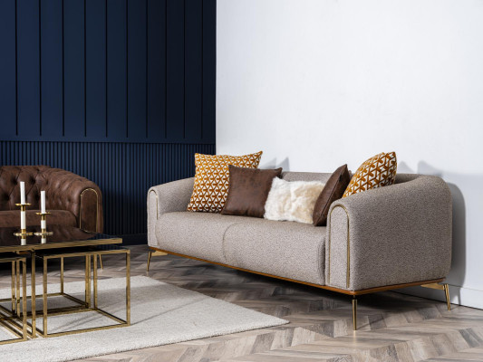 Sofas komplektkarnīts 431-vietīgs dīvāns ar auduma brūnu apdari 3 gabalos