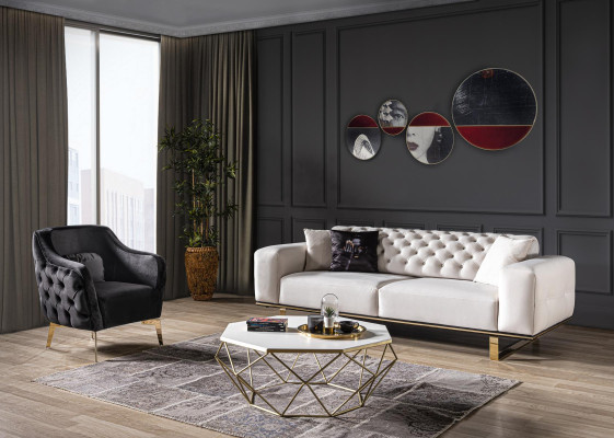 Chesterfield sofa komplekts dīvāns 3-vietīgs krēsls audums luksuss baltā krāsā dīvāni