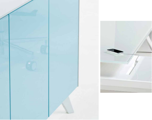 Komoda Moderns Sideboard Zils Servantu Skapis Aktu skaņa birojs Stikls Frezza jauns