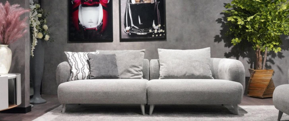 Luksusa dīvāns 3-vietīgais dizains pelēka krāsa mīksts dīvāns auduma apdare Big xxl