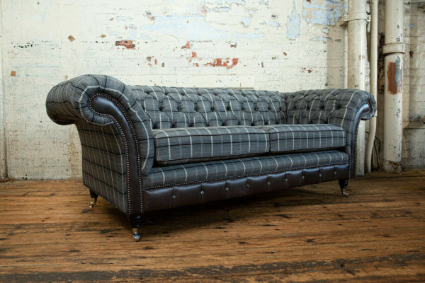 Chesterfield dīvāns ar trim sēdvietām, polsterēts, dizaina dīvāns, dīvāni, komplekts, pelēka krāsā