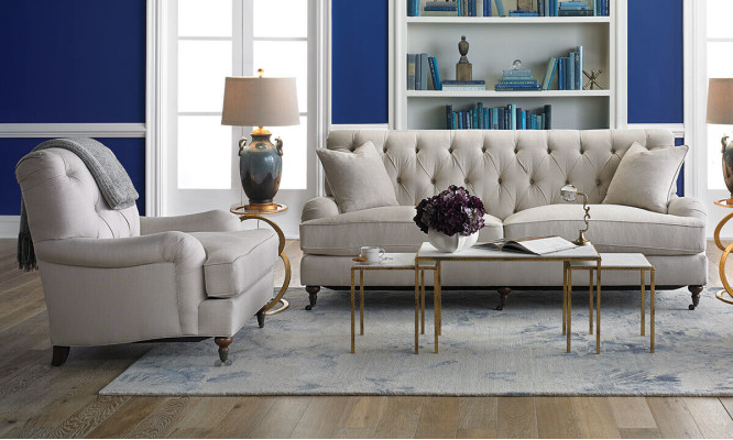 Chesterfield luksusa dīvāns ar auduma pārklājumu, 3+1 vietas.