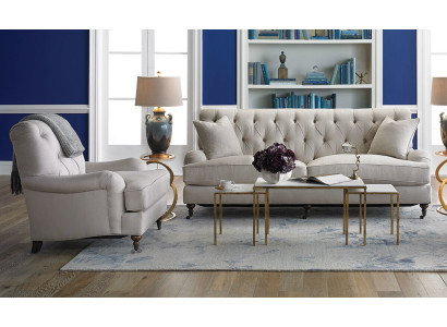 Chesterfield luksusa dīvāns ar auduma pārklājumu, 3+1 vietas.