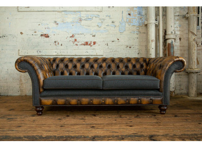 Dizaina "Chesterfield" dīvāns 3 dīvāns dīvānu komplekts auduma polsterējumā ādas trimēts.