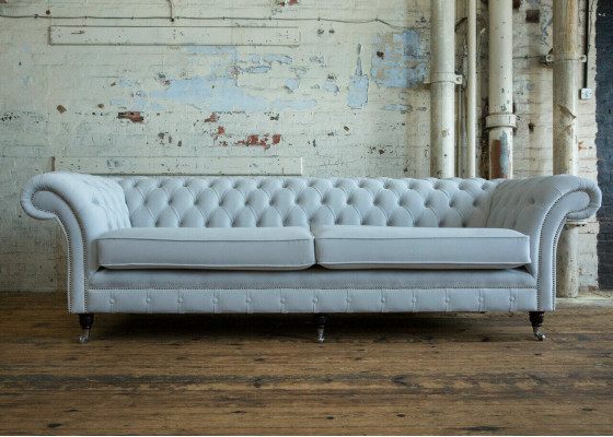Pelēks Chesterfield 4 vietu mīkstais dīvāns Moderns stils audekls Samta tekstila audums dīvāns