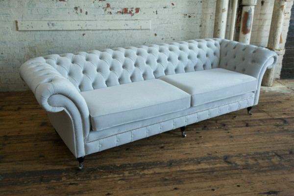 Pelēks Chesterfield 4 vietu mīkstais dīvāns Moderns stils audekls Samta tekstila audums dīvāns