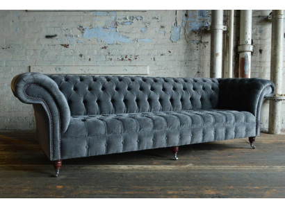Dizainera pelēka Chesterfield dīvāns Big Sofa 4-vietīgs apjomrādis mēbeles