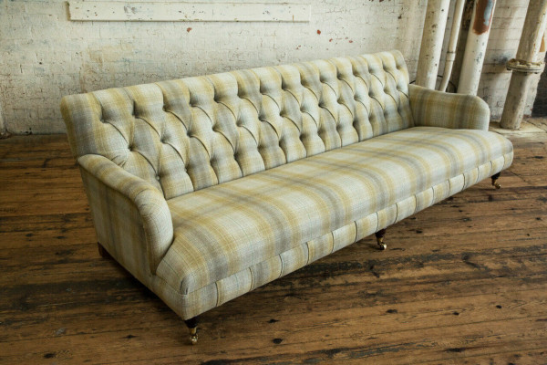 Chesterfield polstermēbeles Ar tekstila dizainu, 4-vietīga mīkstā sofa, luksusa dizaina dīvāns