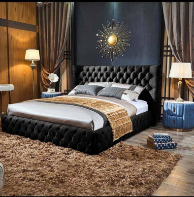 Chesterfield Melna gulta Guļamistabas gultas Tekstils Biezs Viesnīcas gultas