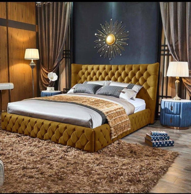 Chesterfield Melna gulta Guļamistabas gultas Tekstils Biezs Viesnīcas gultas