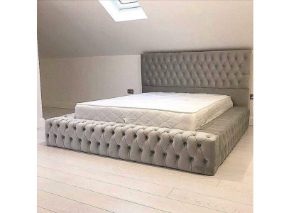 Chesterfield Lielgabalis Liela galvapjova gultas Polster Hotel Samts Pelēka audums Ausis