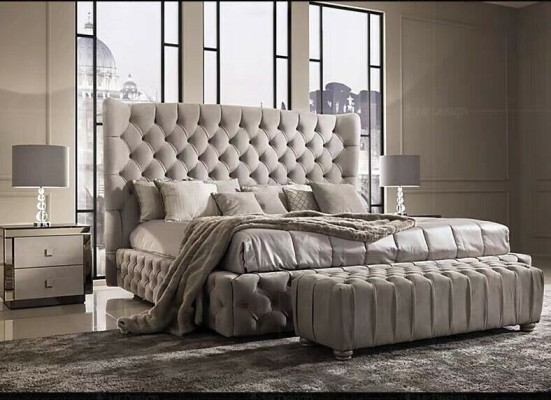 Īsts Chesterfield gultas divvietīgs viesnīcas gultas tekstila polsteris 160x200 cm audums jauns