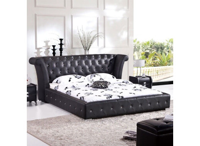 Chesterfield Lielgabalu gulta XXL Galvasgalds Gultas Polster Hotela Samts Melns Audums Austiņas