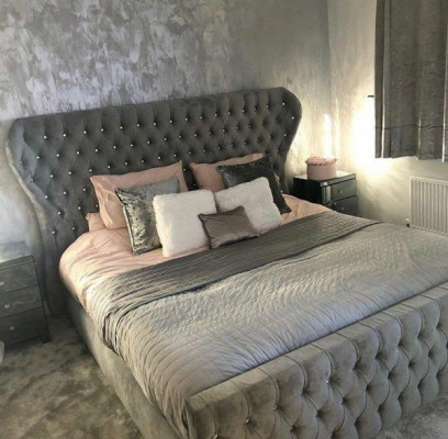 Chesterfield dizainera gulta guļamistabā auduma ādas pārklājums 140/160/180/200 cm