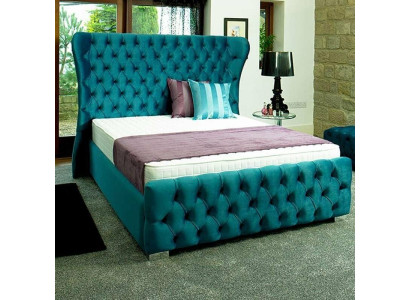 Chesterfield tirkīza zila dizainera gultas guļamistabas tekstila ādas apdare 180x200 cm.
