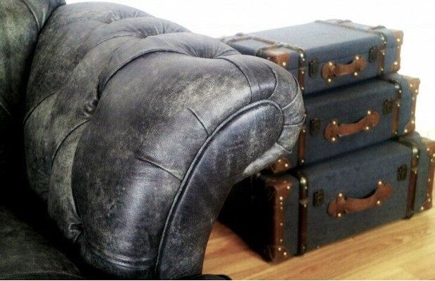 Chesterfield Big Xxl Sofa % Ādas melna 3-vietīga Vintage stils