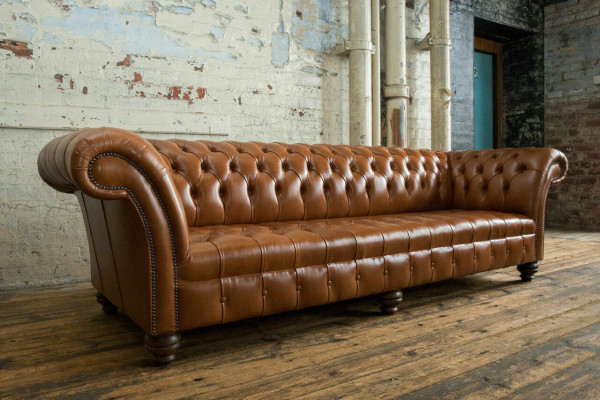Brūna Chesterfield dīvāns āda 4-vietīgs xxl Big Sofa Couchen Big Jauns Apgāds