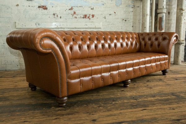 Brūna Chesterfield dīvāns āda 4-vietīgs xxl Big Sofa Couchen Big Jauns Apgāds
