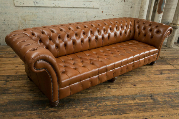 Brūna Chesterfield dīvāns āda 4-vietīgs xxl Big Sofa Couchen Big Jauns Apgāds