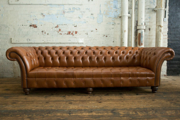 Brūna Chesterfield dīvāns āda 4-vietīgs xxl Big Sofa Couchen Big Jauns Apgāds