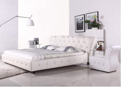 Balta polsterēta dizainera Chesterfield gulta guļamistabas auduma mēbeles