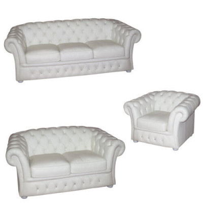 Baltā Chesterfield dīvāns 3+2+1 VIETAS Polster dizaina dīvāni Garnitur.